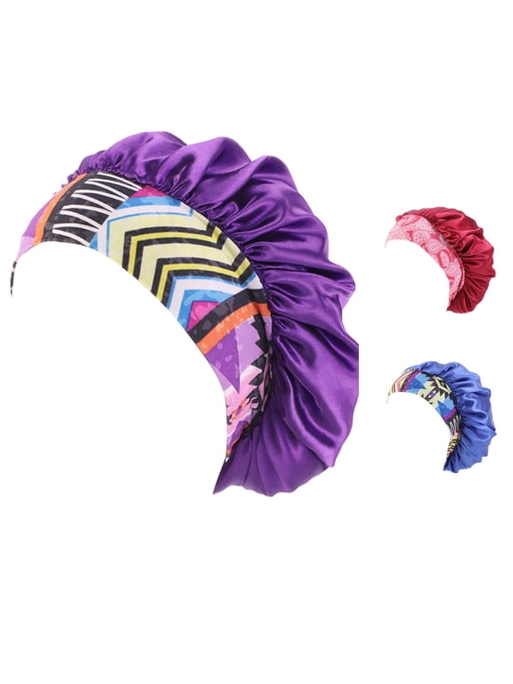 Womens Satin Bonnet Hat Fashionable Soft Floral Print Hair Sleep Leisure Soft Hair Wrap Slouch Breathable Curly Hair Bonnet Night Caps Pleated Ruched Shower Cap