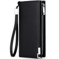 thumbnail image 1 of Huztencor Long Wallet for Men Leather Credit Card Holder RFID Blocking Bifold Mens Checkbook Cover Passport Travel Wallet with Zipper and Wrist Strap Carbon Fiber Black, 1 of 7