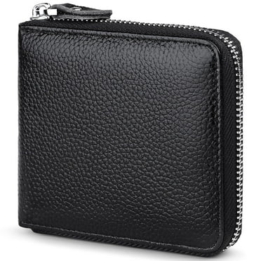 Huztencor Mens Wallet with Zipper Wallets for Men RFID Blocking Leather Bifold Credit Card Holder Wallets Black