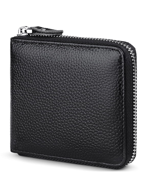 Mens Wallet with Zipper Wallets for Men RFID Blocking Leather Bifold Credit Card Holder Wallets Black