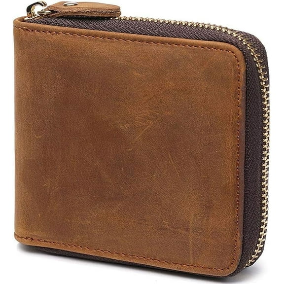 Huztencor Mens Wallet with Zipper Wallets for Men RFID Blocking Leather Bifold Credit Card Holder Wallets Brown