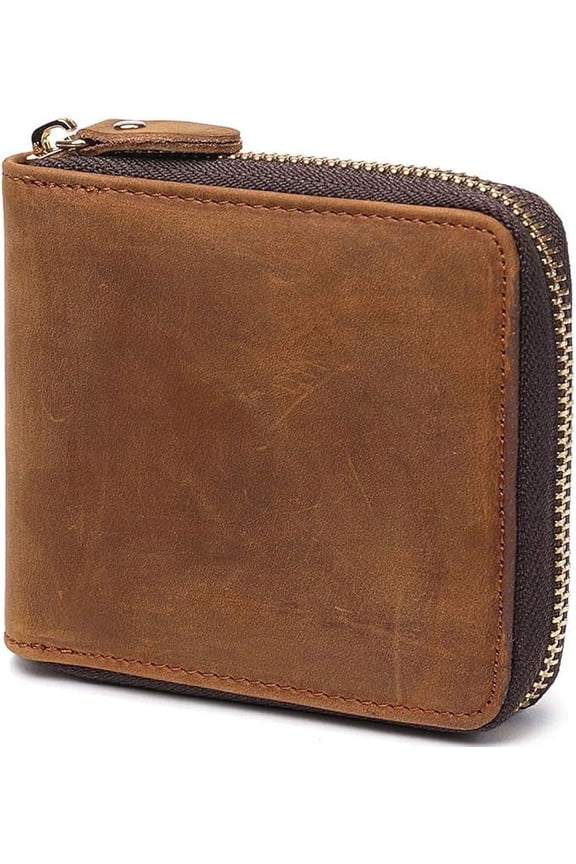 Mens Wallet with Zipper Wallets for Men RFID Blocking Leather Bifold Credit Card Holder Wallets Brown
