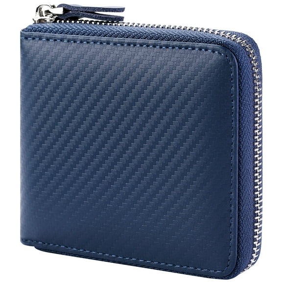 Huztencor Mens Wallet with Zipper Wallets for Men RFID Blocking Leather Bifold Credit Card Holder Wallets Carbon Fiber Blue