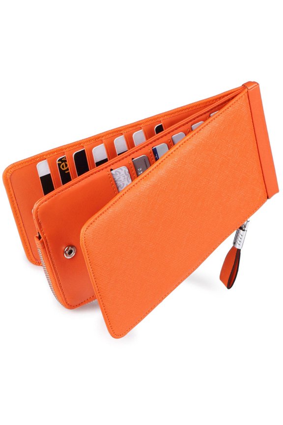 Women's Credit Card Holder RFID Blocking Leather Multi Card Organizer Wallet Slim Long Zipper Bi-fold Business Card Case Clutch Wallet with ID Window Orange (FBA) Y101