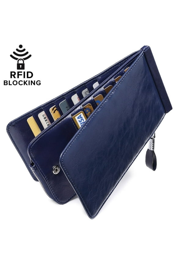 Women's Leather Card Holder Wallet, RFID Blocking, Blue, 1-Piece