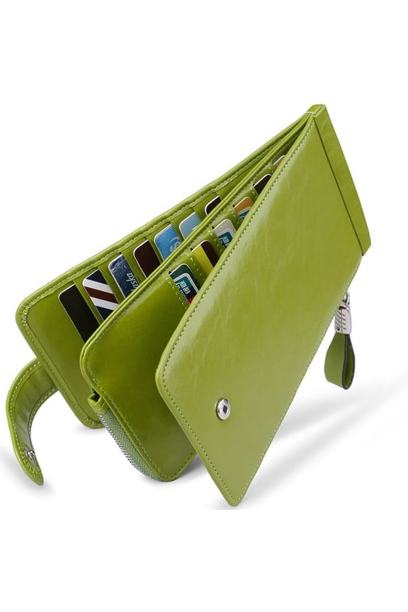 Womens Leather Credit Card Holder Wallet RFID Blocking Wallet Women Card Case Purse Oil Wax Green