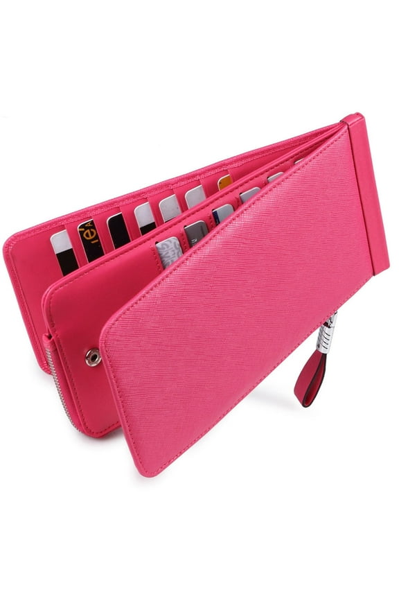 Womens Leather Credit Card Holder Wallet RFID Blocking Wallet Women Card Case Purse Rose