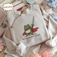 thumbnail image 1 of Huzzah Frog with Sword Embroidered Medieval Frog Sweatshirt, Funny Hoodie, Renaissance Faire Frog Embroidered T Shirt, 1 of 4