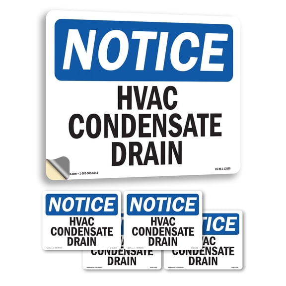 Hvac Condensate Drain OSHA Notice Vinyl Decal Label 5 Inch x 3.5 Inch - 5 Pack