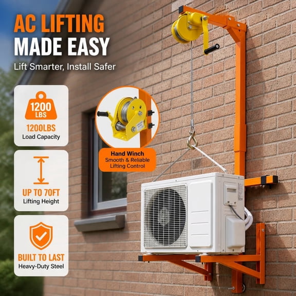 Hvac Lift, 1200 lbs Wall-Mounted Foldable Winch Hoist with Reinforced Triangle Steel Frame and Dual Self-Locking Winch, Cable Crane Lift for Construction and Air Conditioning Work