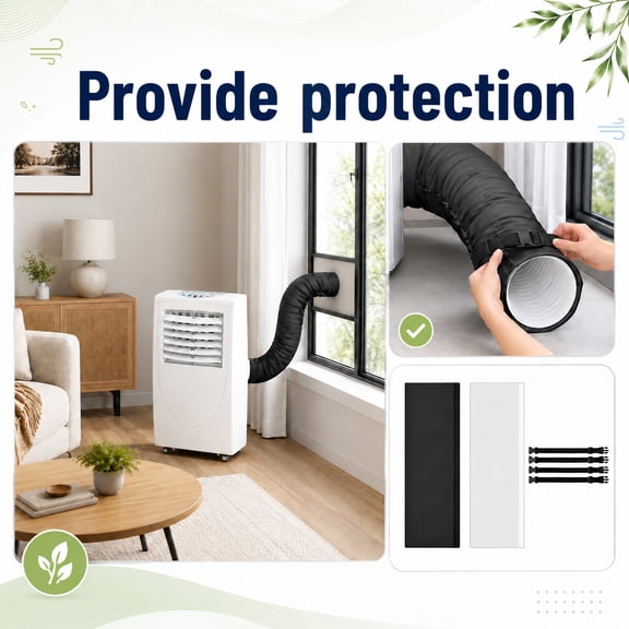 Hvac Line Set Cover, Ac Hose Insulation Sleeve, Portable Ac Hose Insulation Sleeve, Ornament Insulation Wrap, 59X21 Inch Black Ac Hose Insulation Kit with 4 Pcs Adjustable Straps