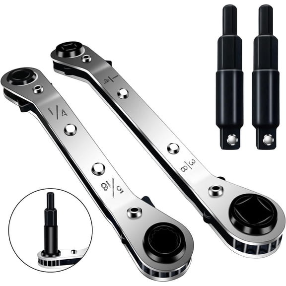 Hvac Service Wrench Tools Set,Refrigeration Wrench,3/8 to 1/4, 5/16 x 1/4 Ratchet Service Hvac Tools with 2 Hexagon Bit Adapter Kit for Air Conditioning Refrigeration Tools and Equipment Repair