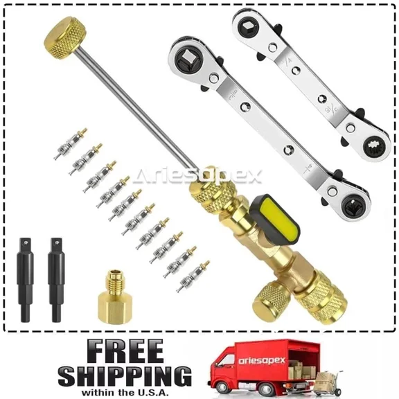 Hvac Wrench Tool Ac Schrader Valve Core Remover Set 1/4 And 5/16 Port Installer
