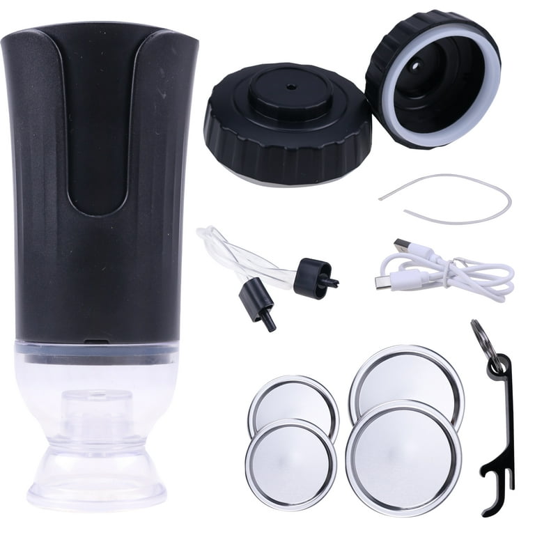 Electric Mason Jar Vacuum Sealer, Cordless Vacuum Sealer Kit For Wide Mouth  And Regular Bore Mason Jars For Food Storage And Fermentation, Black - Temu