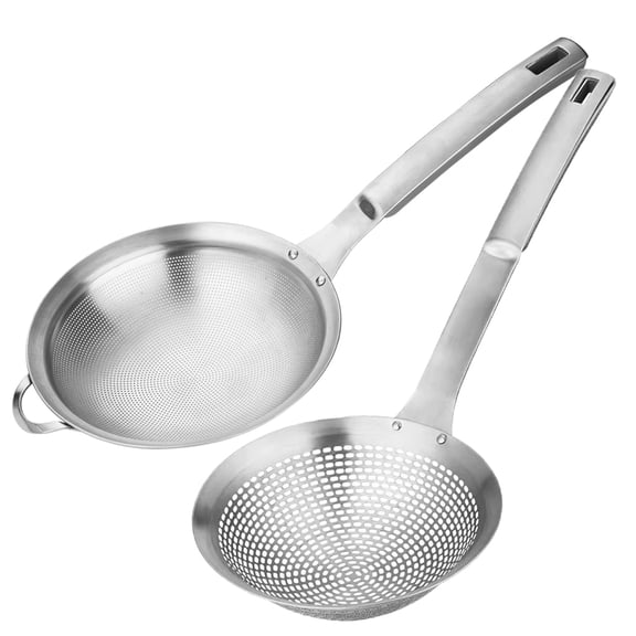 Hvanam Fine Mesh Stainless Steel Metal With HoleSieve Food Strainer Grease Spider Skimmer And With Handle Large Holes Slotted Colander Frying Spoon Set,Handheld For Kitchen Cooking And Filter Residues