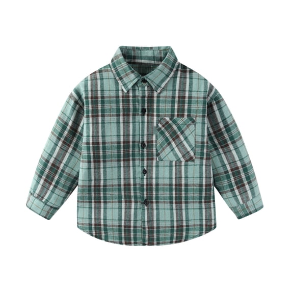 Hvarlaun Kids Cotton Plaid Button Down Shirt for Girls Boys, Long Sleeve Collared Casual Fall Layer