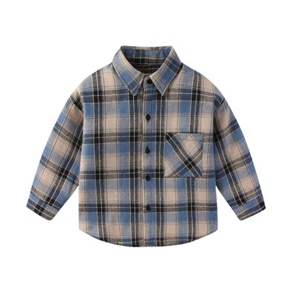 Hvarlaun Kids Cotton Plaid Button Down Shirt for Girls Boys, Long Sleeve Collared Casual Fall Layer