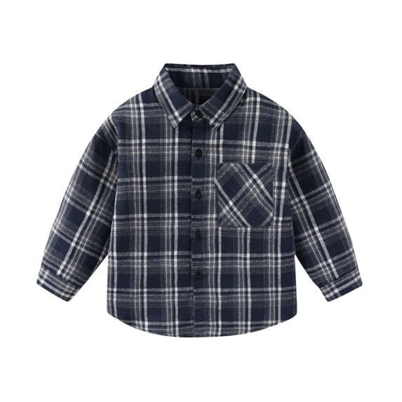 Hvarlaun Kids Cotton Plaid Button Down Shirt for Girls Boys, Long Sleeve Collared Casual Fall Layer