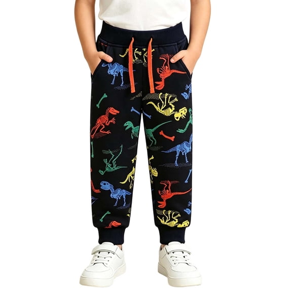 Hvarlaun Toddler Boys Graphic Sweatpants with Excavator Print, Pockets, Elastic Waist Drawstring Cuffed Jogger Pants, Sizes 1-8 Years