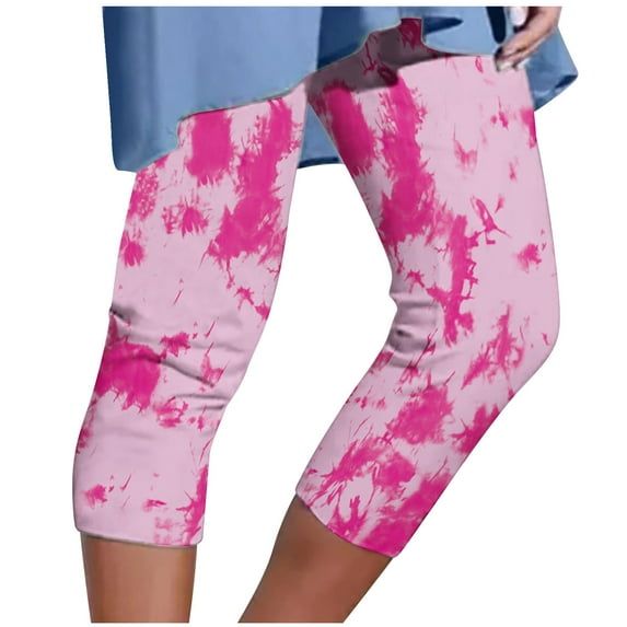 Hvesh Women's Capris Leggings Cute Floral Print Knee Length Capri Pnats High Waisted Stretch Tight Casual Summer Yoga Workout Cropped Joggers Trouses