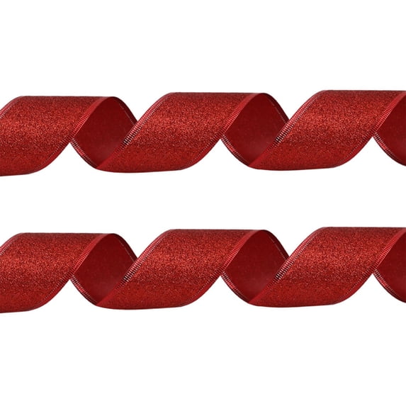 Hvmvliv 1 Roll Christmas Glitter Ribbon with Silver Wired Edges,Ribbons for Crafts and Gift Wrapping Wreath DIY Holiday Decoration,79X1.9in Watermelon Red