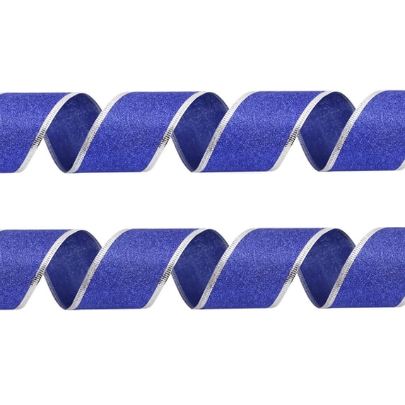 Hvmvliv 1 Roll Christmas Glitter Ribbon with Silver Wired Edges,Ribbons for Crafts and Gift Wrapping Wreath DIY Holiday Decoration,79X1.9in Dark Blue