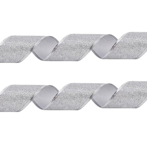 Hvmvliv 1 Roll Christmas Glitter Ribbon with Silver Wired Edges,Ribbons for Crafts and Gift Wrapping Wreath DIY Holiday Decoration,79X1.9in Silver