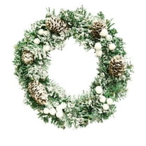 Hvmvliv 11.81in Flocked Christmas Wreath with Pinecone Artificial Pine Needle Christmas Wreath for Front Door Hanging Christmas Outdoor Decoration Props White