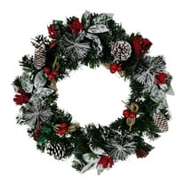 Hvmvliv 11.81in Flocked Christmas Wreath for Front Door Hanging Wall Hanging Handmade Wreath Decorations Bow Red Fruit Wreath Multicolor