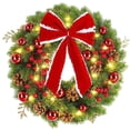thumbnail image 1 of Hvmvliv 11.81in Lighted Christmas Wreath with Balls and Red Bow Artificial Xmas Wreath for Front Door Decoration Winter Home Front Door Decor Red, 1 of 7