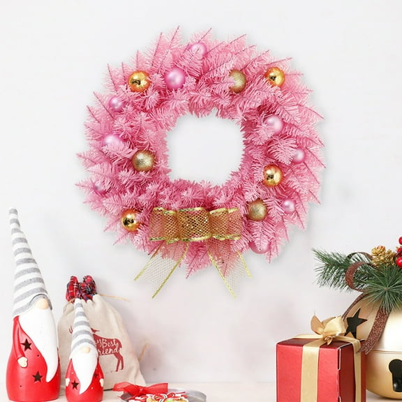 Hvmvliv 11.81in Pink Flocked Christmas Wreath for Front Door Outdoor Hanging Wreath with Bow Artificial Xmas Wreath Decorations for Outdoor Pink