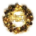 thumbnail image 1 of Hvmvliv 12.99in Artificial Pine Christmas Wreath with Lights Merry Christmas Xmas Wreath for Front Door Hanging Scene Layout Outdoor Christmas Decoration Gold, 1 of 6