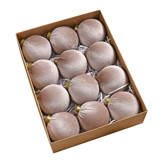 Hvmvliv 12-Count Velvet Flocked Christmas Ball Ornaments 3.15 Inch Plastic Xmas Tree Decor Holiday Hanging Decorations Pink