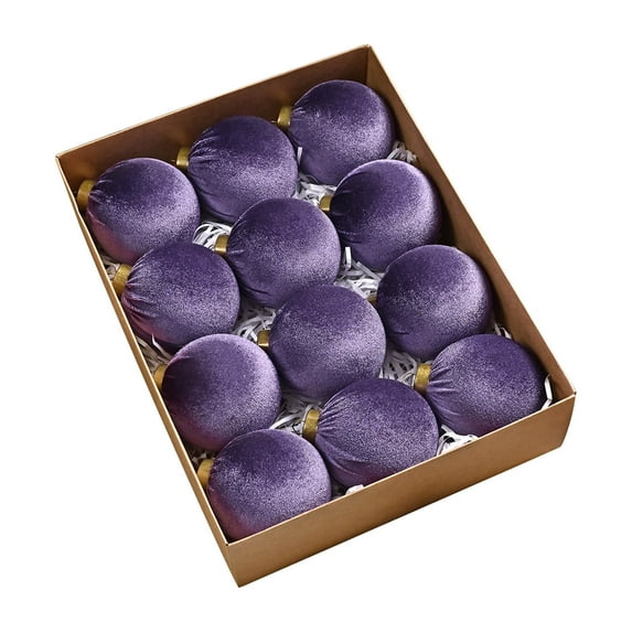 Hvmvliv 12-Count Velvet Flocked Christmas Ball Ornaments 3.15 Inch Plastic Xmas Tree Decor Holiday Hanging Decorations Purple