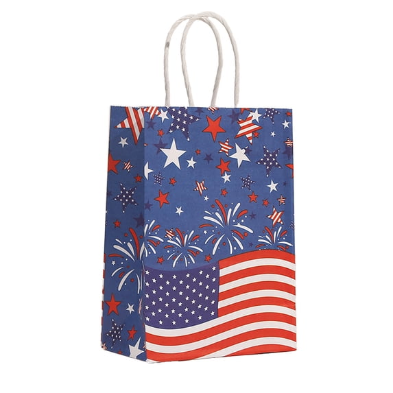Hvmvliv 12 Pack Independence Day Gift Bags 8x6x3 Inch Paper Tote Bags with Rope Handles American Flag Print Party Favors Multicolor