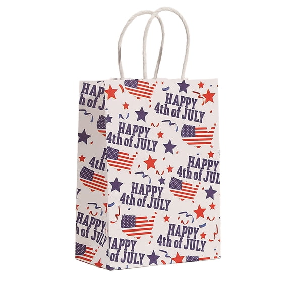Hvmvliv 12 Pack Independence Day Gift Bags 8x6x3 Inch Paper Tote Bags with Rope Handles American Flag Print Party Favors Multicolor