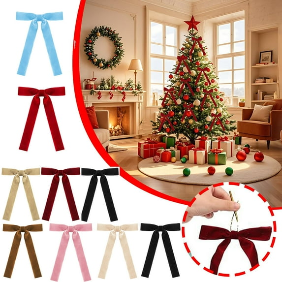 Hvmvliv 12-Pack Luxury Velvet Christmas Bows with Glitter Premium Plush Ribbon for Tree, Wreath & Gift Decoration Wine