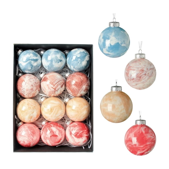 Hvmvliv 12 Pack Marbled Swirl Pattern Plastic Christmas Ball Ornaments with Hanging Loops for Xmas Tree Holiday Decor