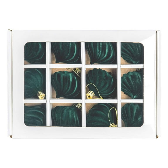 Hvmvliv 12-Piece 6cm Flocked Christmas Ball Ornaments Xmas Tree Hanging Decorations Red Green White Holiday Color Scheme Green