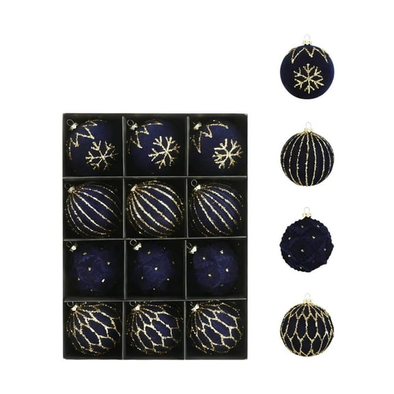 Hvmvliv 12-Piece 8cm Burgundy Velvet Christmas Balls Three Dimensional Hanging Tree Decorations Blue