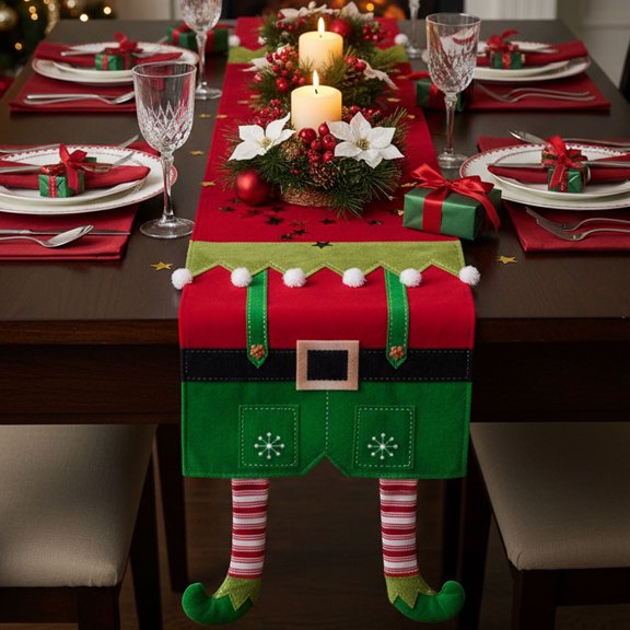 Hvmvliv 12x70 Inch Christmas Elves Polyester Table Runner with Festive Prints for Dining Table Holiday Party Decor Multicolor