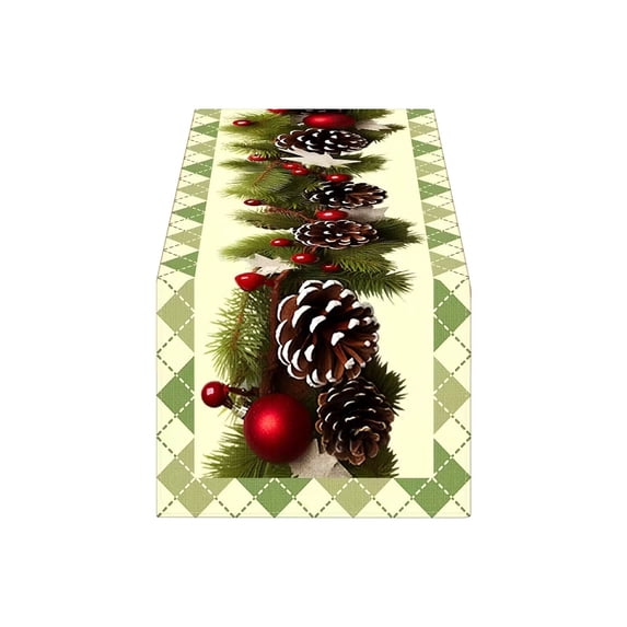 Hvmvliv 12x71 Inch Christmas Linen Table Banner with Festive Holiday Patterns for Dining Table Home Party Table Runners Decoration Multicolor