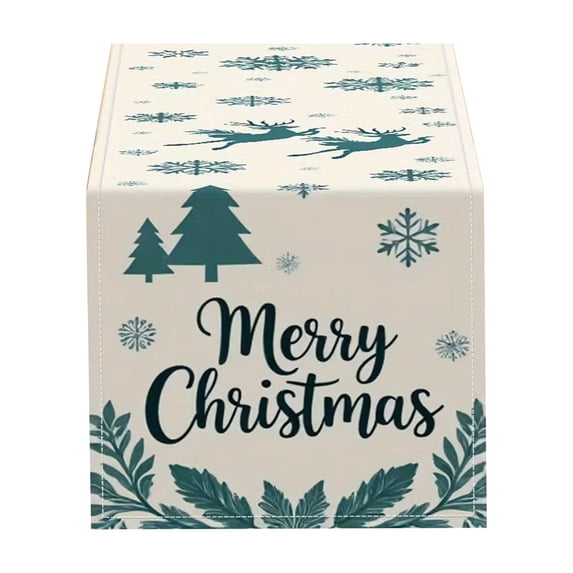 Hvmvliv 12x71 Inch Christmas Linen Table Banner with Festive Holiday Patterns for Dining Table Home Party Table Runners Decoration Multicolor