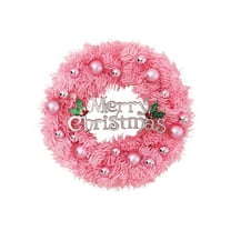 Hvmvliv 15.75in Christmas Tinsel Wreath with Balls Merry Christmas Artificial Xmas Wreath for Front Door Window Hanging Ornaments Christmas Decoration Props Pink