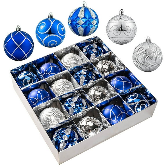 Hvmvliv 16-Piece Christmas Ball Gift Box Set Christmas Tree Decoration Ornaments Holiday Decor with Storage Case Blue