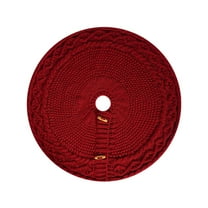 Hvmvliv 18in Knitted Christmas Tree Skirt Round Boho Xmas Tree Skirts Christmas Tree Base Cover Carpet for Xmas Party Decoration Red