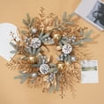 thumbnail image 1 of Hvmvliv 19.69in Frosted Pine Needles Christmas Wreath Front Door Ball Ornament Hanging Rattan Artificial Xmas Wreath Outdoor Christmas Decoration Gold, 1 of 6