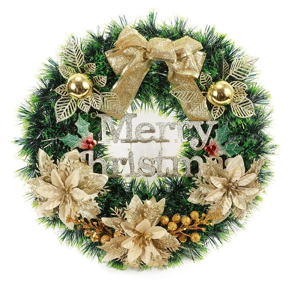 Hvmvliv 19.69in Large Flower Christmas Wreath for Front Door Artificial Xmas Wreath with Bow Wall Hanging Wreath Outdoor Christmas Decoration Gold