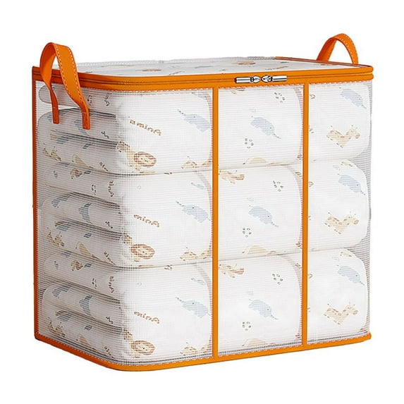 Hvmvliv 1Pc Closet Storage Comforter Storage Bag Large Capacity Clear Moving Bag with Reinforced Handle Clothing Blanket Organizer for Bedroom Orange