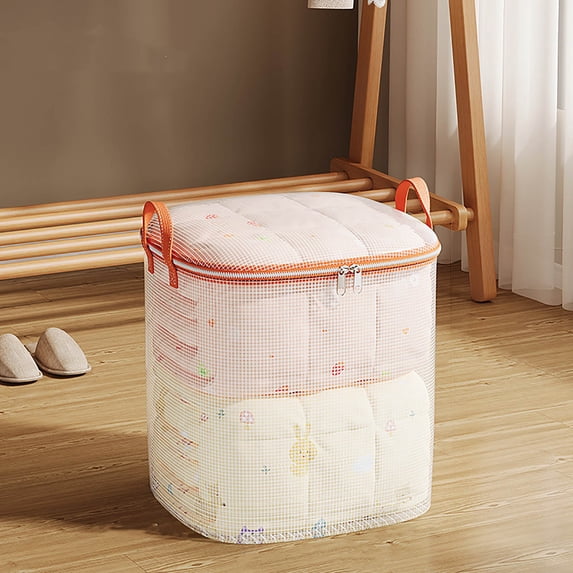 Hvmvliv 1Pc Clothes Organizer Clothes Storage Bags, Clear Storage Containers with Reinforced Handle, Sturdy Zipper, Closet Organizer for Blanket, Comforter, Pillow, Bedding White